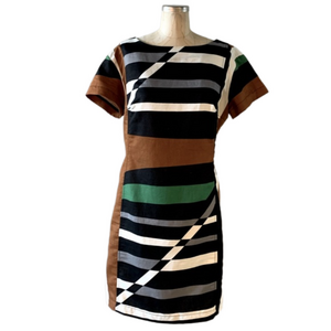 Derek Lam x Target Linen Short Sleeve Black Green Abstract Dress Womens Sz 12